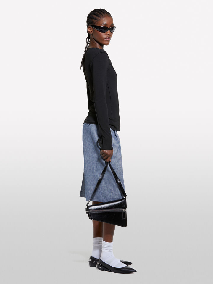 Black t-shirt with seams - women's long sleeve t-shirts - Black | Sisley image number 2